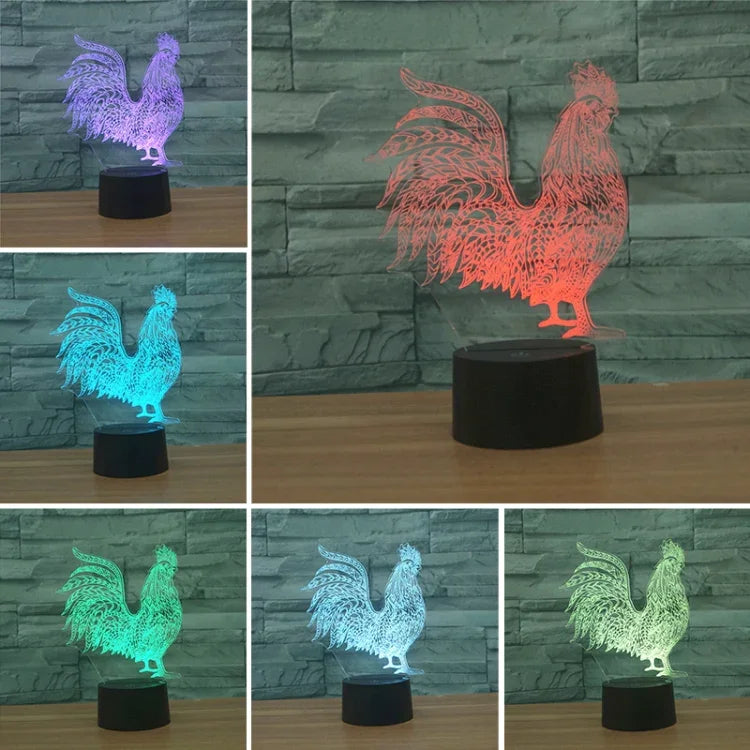 Cock Shape 3D Bunte LED Vision Licht Tischlampe, Crack Touch Version, Crack Touch Version