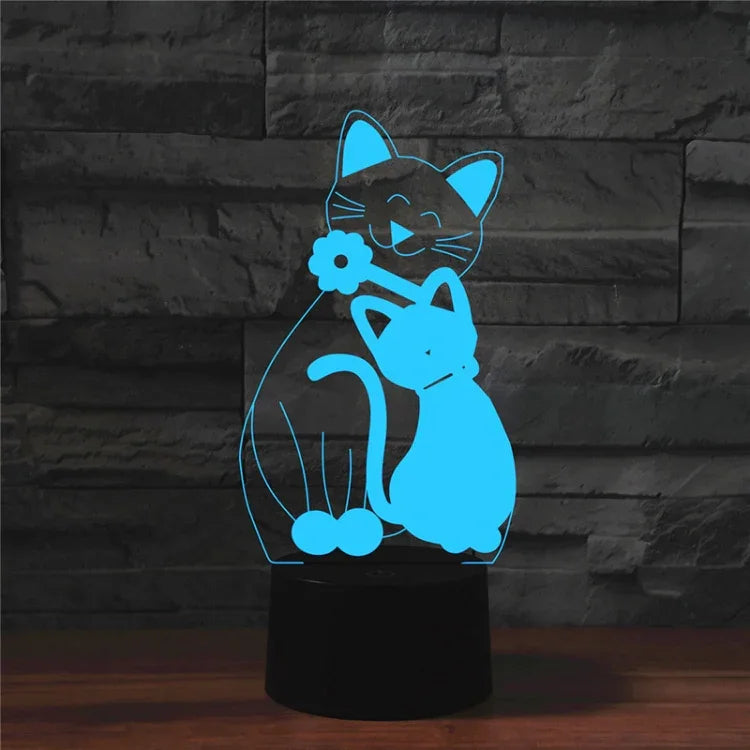 Katzenform 3D Buntes LED-Visionslicht Tischlampe, Riss-Touch-Version, Riss-Touch-Version