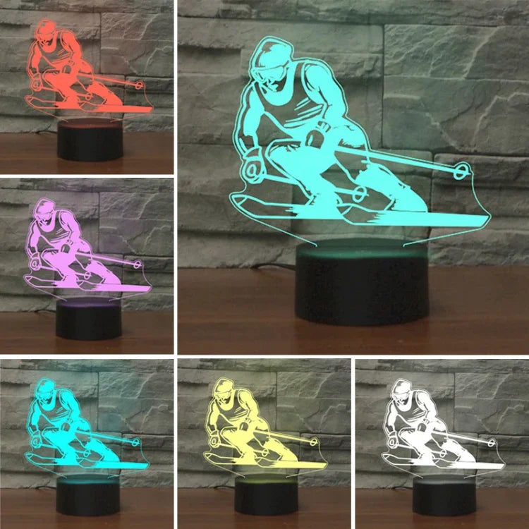 Skifahren Form 3D Bunte LED Vision Licht Tischlampe, 16 Farben Fernbedienung Version, 16 Farben Fernbedienung Version