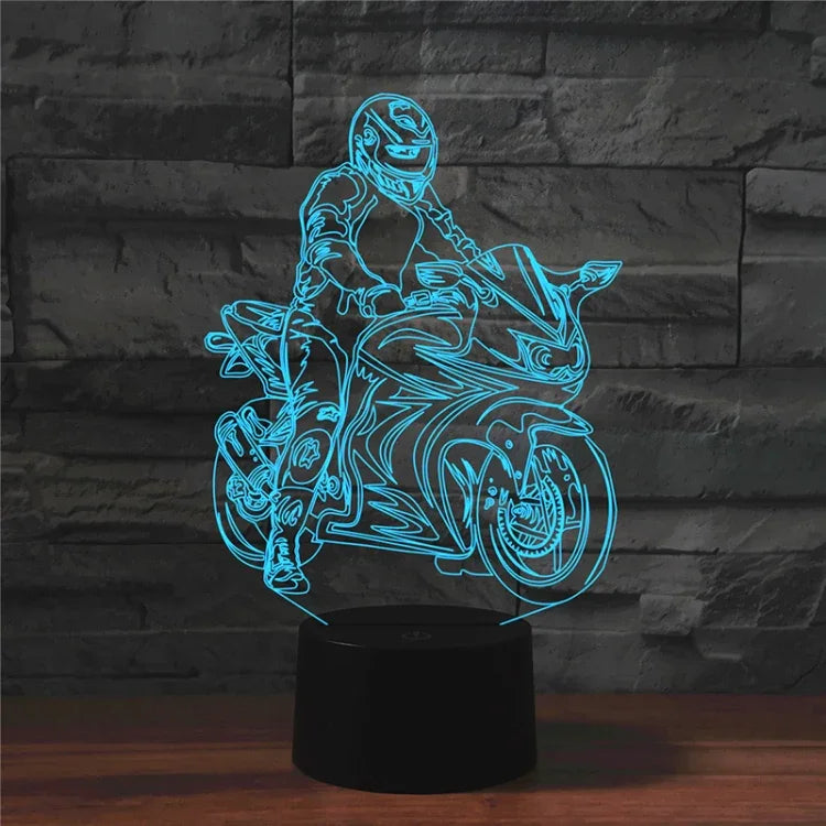 Motorrad Form 3D Buntes LED Illusionslicht Tischlampe, USB Touch Version, USB Touch Version