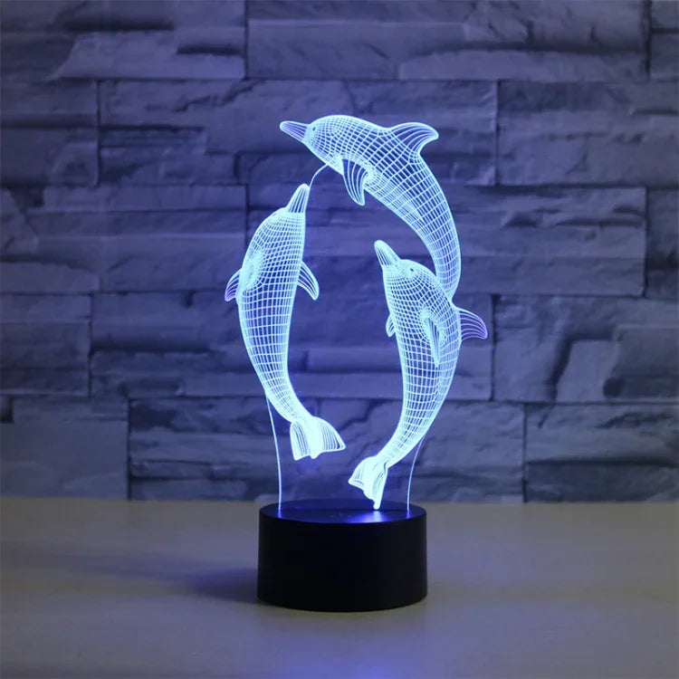 Drei Delfine Form 3D Bunte LED-Vision-Licht-Tischlampe, USB- & Batterieversion, USB- & Batterieversion