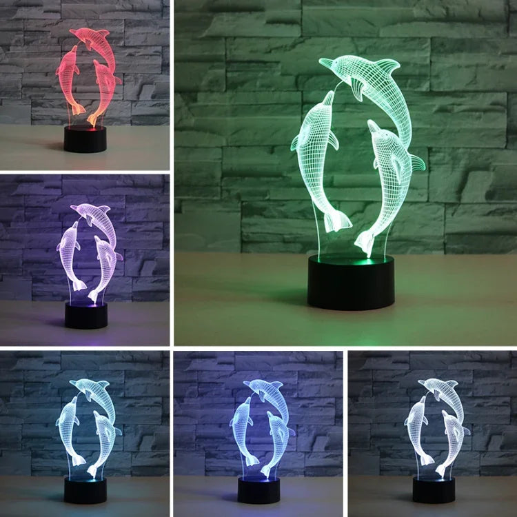 Drei Delfine Form 3D Bunte LED-Vision-Licht-Tischlampe, USB- & Batterieversion, USB- & Batterieversion