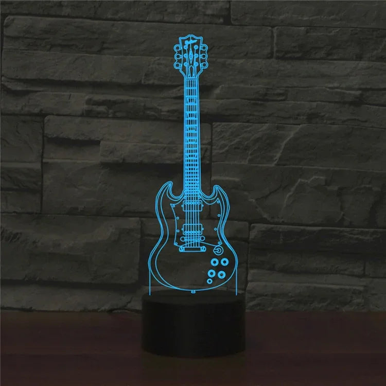 Fünfsaitige Gitarrenform 3D Bunte LED Visuelle Tischlampe, USB Touch-Version, USB Touch-Version