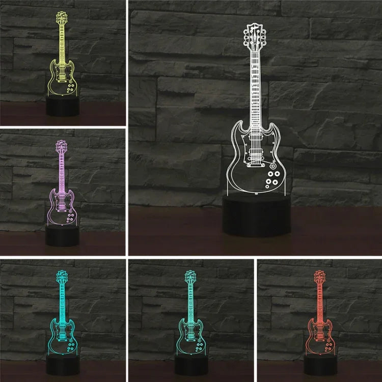 Fünfsaitige Gitarrenform 3D Bunte LED Visuelle Tischlampe, USB Touch-Version, USB Touch-Version
