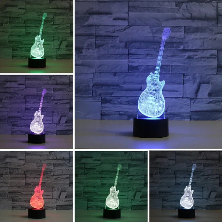 Gitarrenform 3D Bunte LED Vision Licht Tischlampe, Riss-Touch-Version, Riss-Touch-Version