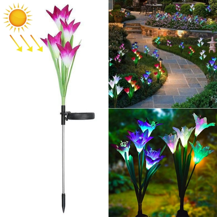 Simulierte Lilienblume, 4 Köpfe, solarbetrieben, IP55 wasserdicht, dekorative LED-Rasenlampe für den Außenbereich, weißes Licht, weißes Licht