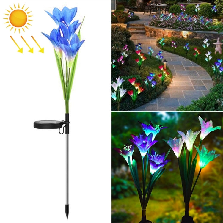 Solarbetriebene Lilien-Blumenleuchte mit 4 Köpfen für den Außenbereich, IP55 wasserdicht, LED-Dekorationsleuchte für den Rasen, buntes Licht, buntes Licht