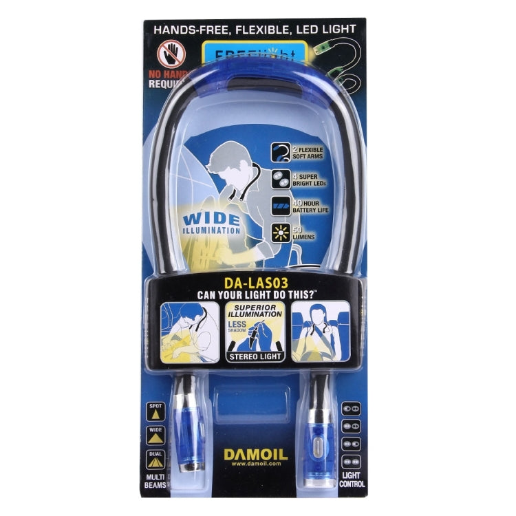 Kreative Doppelkopf Freihändige Nacken Stereo Taschenlampe Arbeitslicht Auto Lampe mit 4 LED-Lichtern & Weichem Gummigriff Nackenpolster