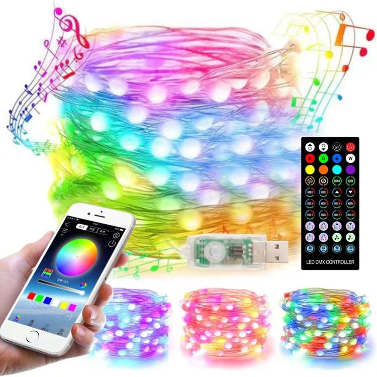 Weihnachtsdekoration USB-Kupferdraht-Lichterkette Fernbedienung & Bluetooth Mobile APP-Steuerung, Länge: 5m 50 LEDs, Fernbedienung & APP-Steuerung, Länge: 5m 50 LEDs