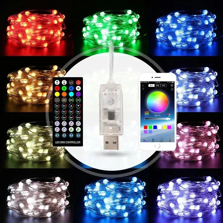 Weihnachtsdekoration USB-Kupferdraht-Lichterkette Fernbedienung & Bluetooth Mobile APP-Steuerung, Länge: 5m 50 LEDs, Fernbedienung & APP-Steuerung, Länge: 5m 50 LEDs