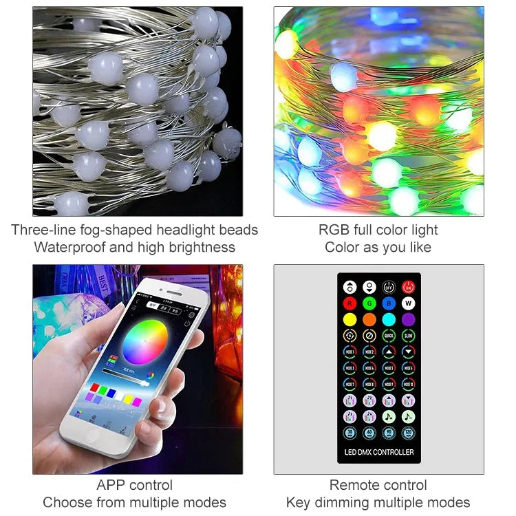 Weihnachtsdekoration USB Kupferdraht Lichterkette Fernbedienung & Bluetooth Handy-App-Steuerung, Länge: 20m 200 LEDs