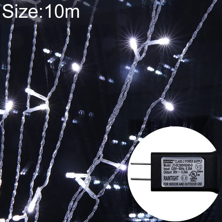 100 LED Lichterkette mit Endverbinder & 8 Modellfunktionen, US-Stecker, 10m Weißlicht
