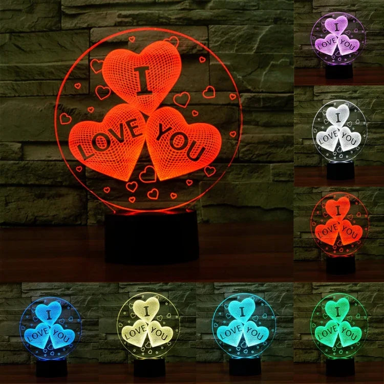 7-Farben Farbwechsel Kreative Visuelle Stereo Lampe Schreibtischlampe Neuheit Geschenk, I LOVE YOU Muster
