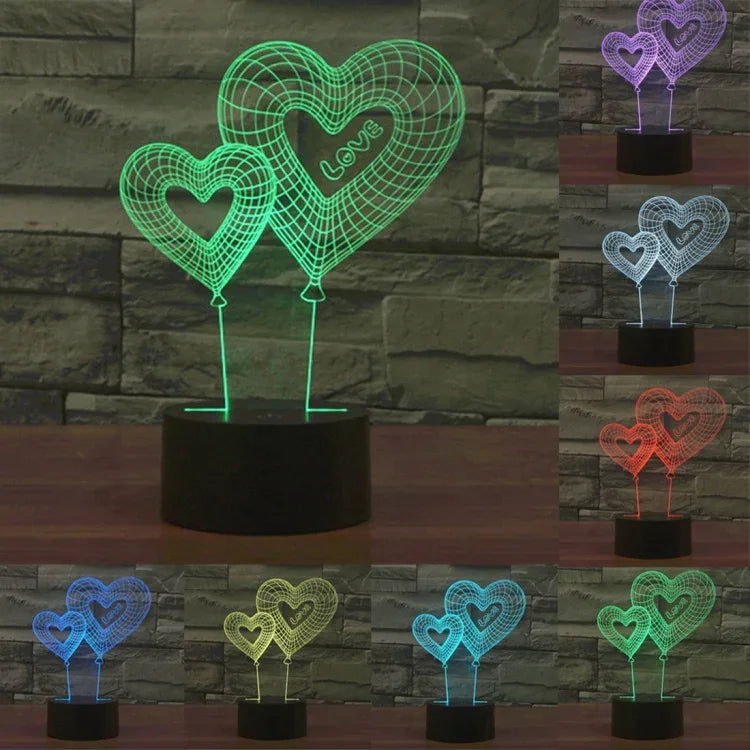 7 Farben Verfärbung Kreative Visuelle Stereo Lampe Schreibtischlampe Nachtlicht, Doppelherz-Ballon-Stil