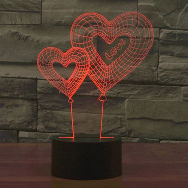 7 Farben Verfärbung Kreative Visuelle Stereo Lampe Schreibtischlampe Nachtlicht, Doppelherz-Ballon-Stil