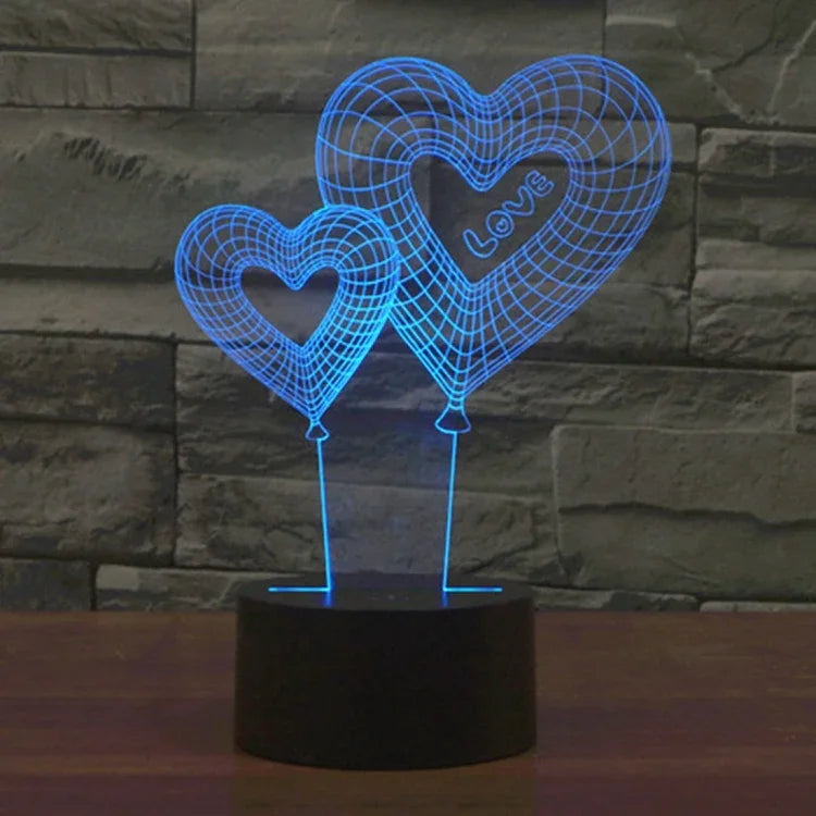 7 Farben Verfärbung Kreative Visuelle Stereo Lampe Schreibtischlampe Nachtlicht, Doppelherz-Ballon-Stil