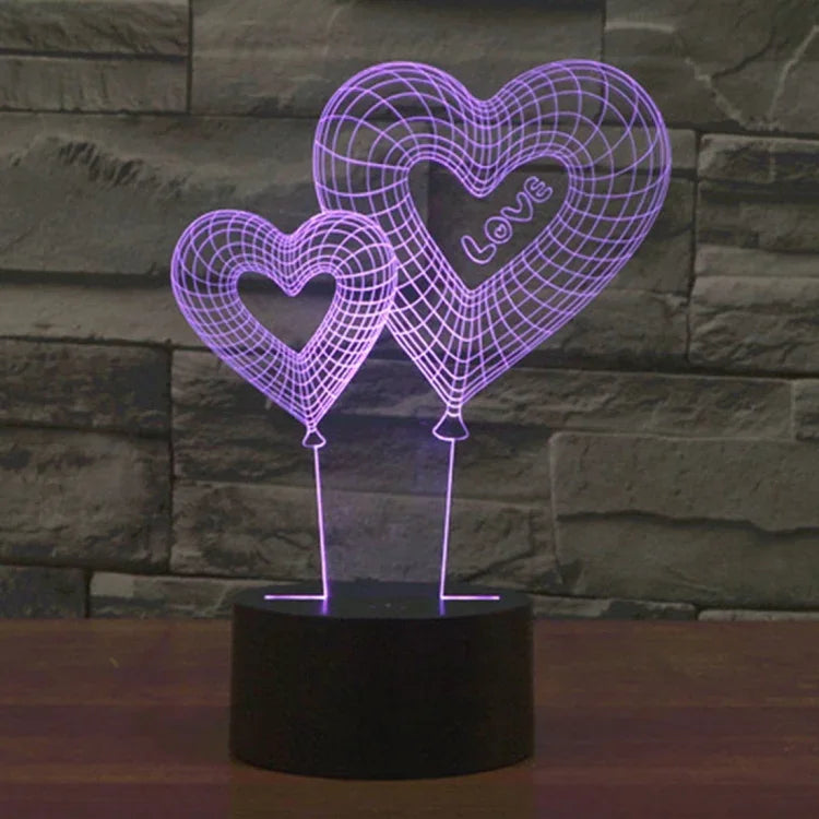 7 Farben Verfärbung Kreative Visuelle Stereo Lampe Schreibtischlampe Nachtlicht, Doppelherz-Ballon-Stil