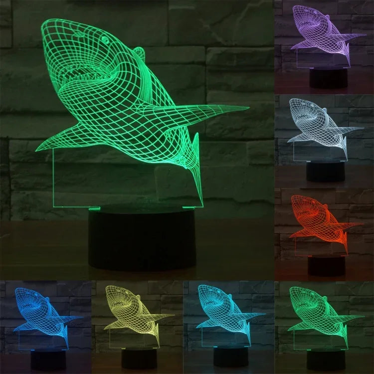 7-Farben-Verfärbung Kreative Visuelle Stereo-Lampe Schreibtischlampe Nachtlicht, Hai-Stil