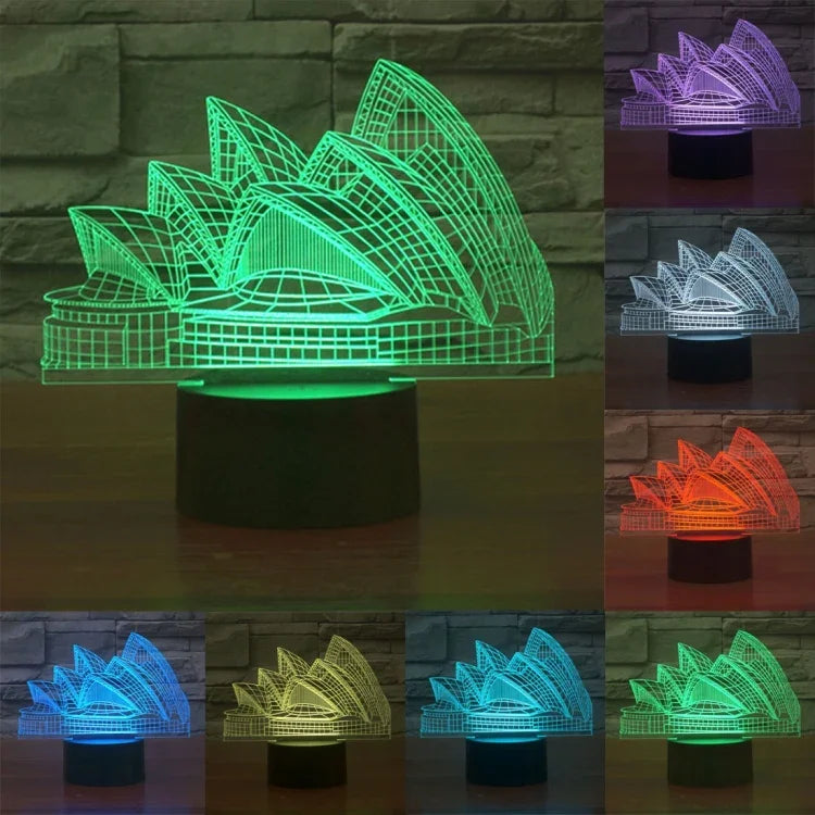 7 Farben Verfärbung Kreative Visuelle Stereo Lampe Schreibtischlampe Nachtlicht, Sydney Opera House Stil