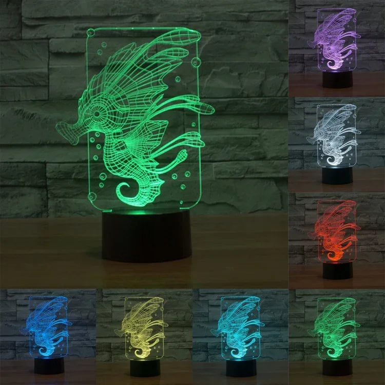 7 Farbige Verfärbung Kreative Visuelle Stereo Lampe Schreibtischlampe Nachtlicht, Hippocampus-Stil