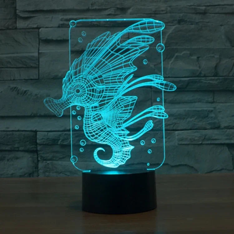 7 Farbige Verfärbung Kreative Visuelle Stereo Lampe Schreibtischlampe Nachtlicht, Hippocampus-Stil