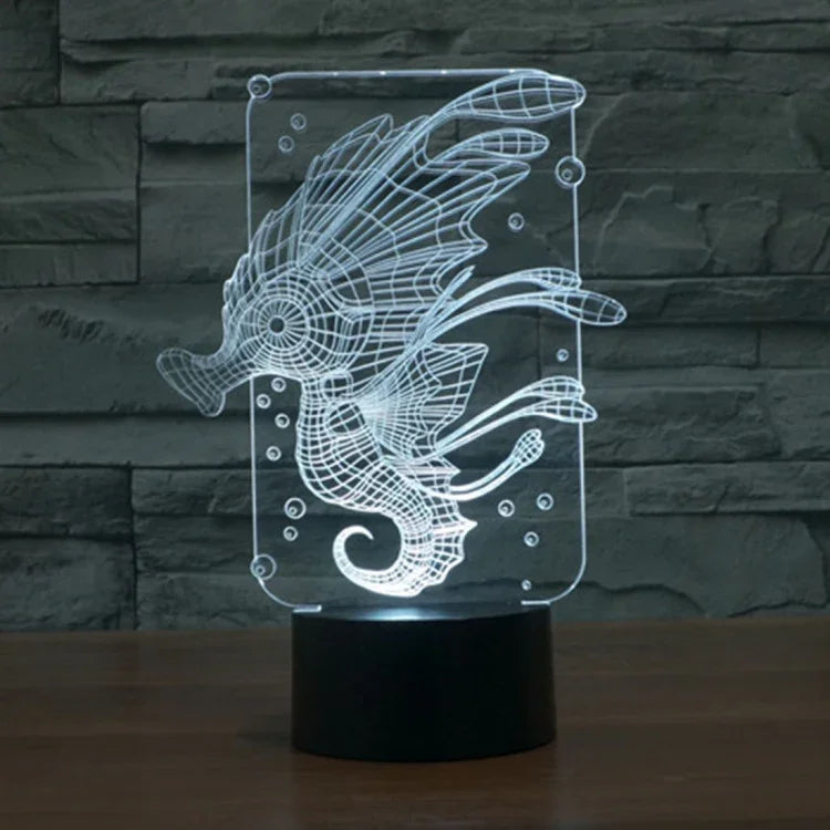 7 Farbige Verfärbung Kreative Visuelle Stereo Lampe Schreibtischlampe Nachtlicht, Hippocampus-Stil