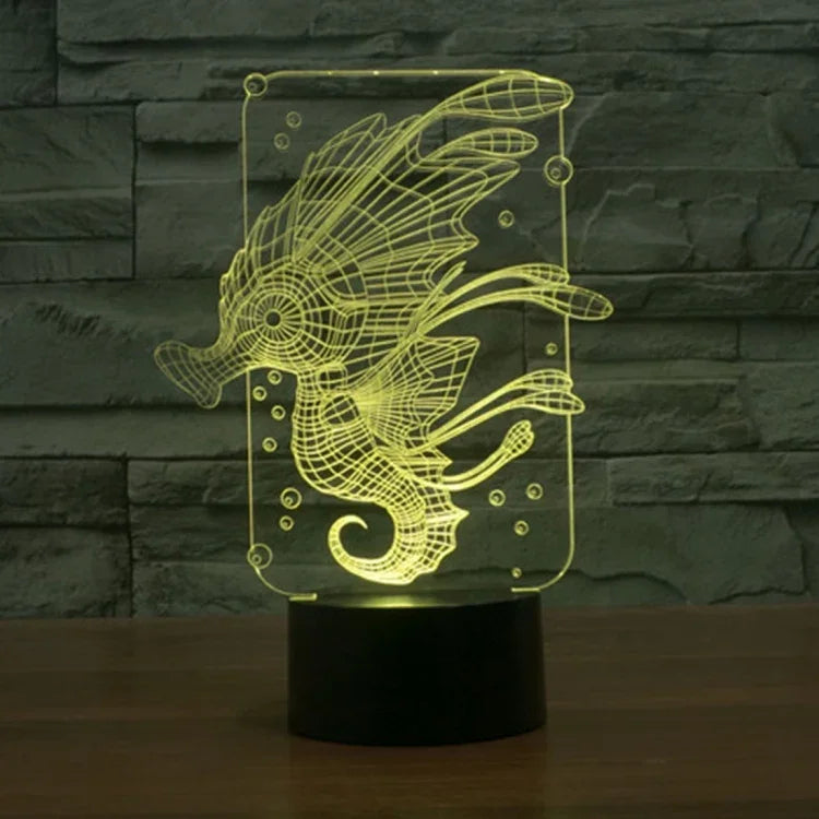 7 Farbige Verfärbung Kreative Visuelle Stereo Lampe Schreibtischlampe Nachtlicht, Hippocampus-Stil