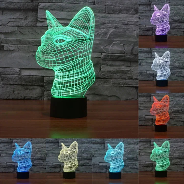 7-Farben-Farbwechsel Kreative Visuelle Stereo-Tischlampe Nachtlicht, Katze Seitenansicht Stil