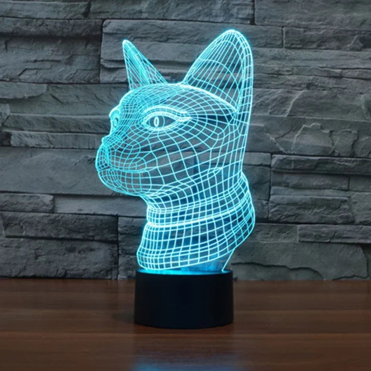 7-Farben-Farbwechsel Kreative Visuelle Stereo-Tischlampe Nachtlicht, Katze Seitenansicht Stil