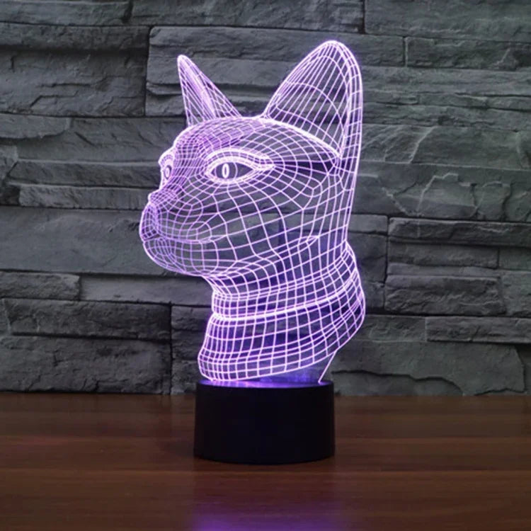 7-Farben-Farbwechsel Kreative Visuelle Stereo-Tischlampe Nachtlicht, Katze Seitenansicht Stil