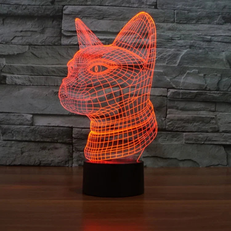 7-Farben-Farbwechsel Kreative Visuelle Stereo-Tischlampe Nachtlicht, Katze Seitenansicht Stil