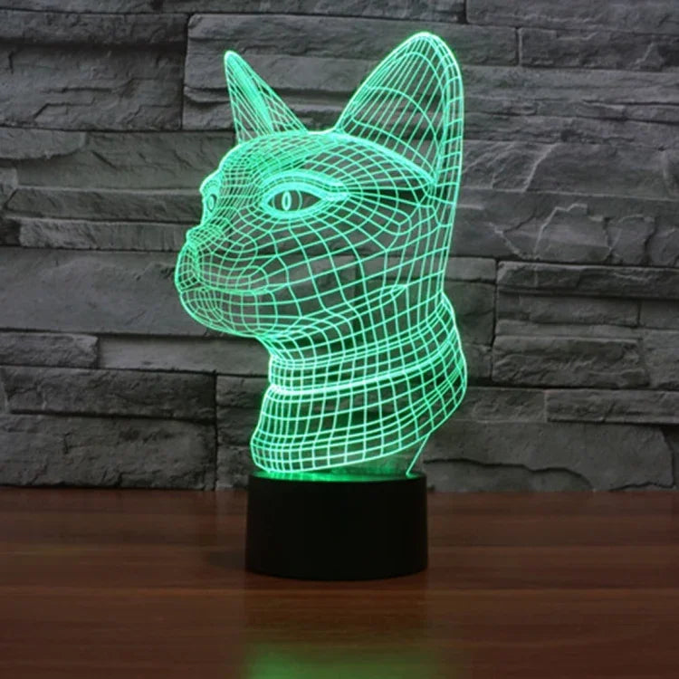7-Farben-Farbwechsel Kreative Visuelle Stereo-Tischlampe Nachtlicht, Katze Seitenansicht Stil