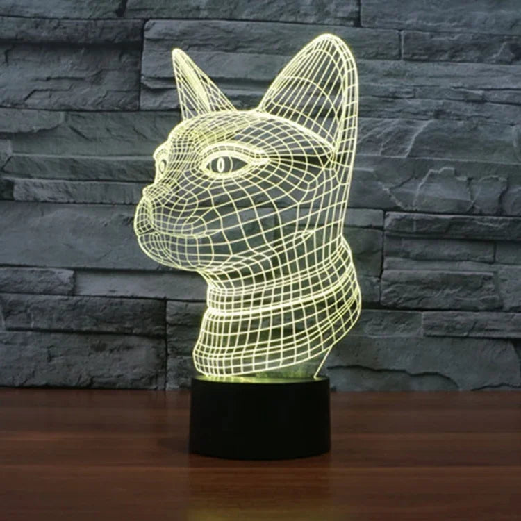 7-Farben-Farbwechsel Kreative Visuelle Stereo-Tischlampe Nachtlicht, Katze Seitenansicht Stil