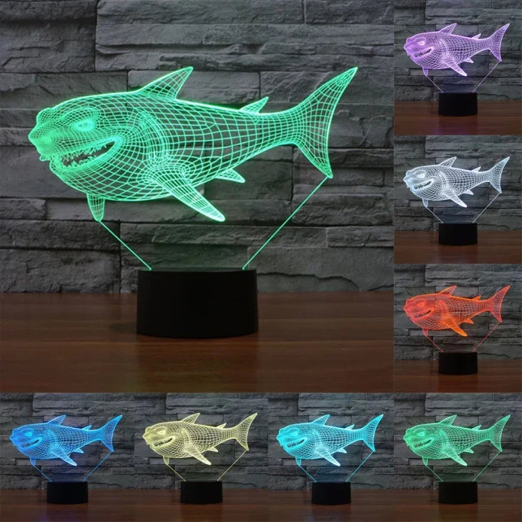 7 Farb-Verfärbung Kreative Visuelle Stereo Lampe Schreibtischlampe Nachtlicht, Seitenansicht Hai-Stil