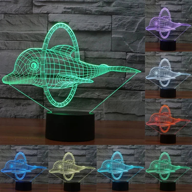 7 Farbige Verfärbung Kreative Visuelle Stereo Lampe Schreibtischlampe Nachtlicht, Delfinsprung-Stil