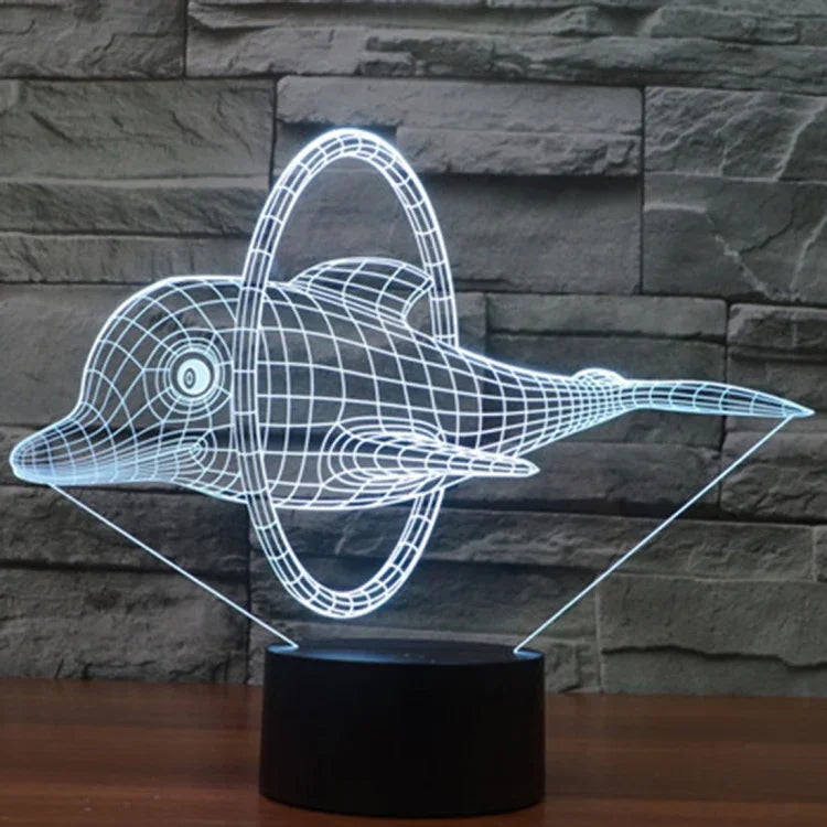 7 Farbige Verfärbung Kreative Visuelle Stereo Lampe Schreibtischlampe Nachtlicht, Delfinsprung-Stil