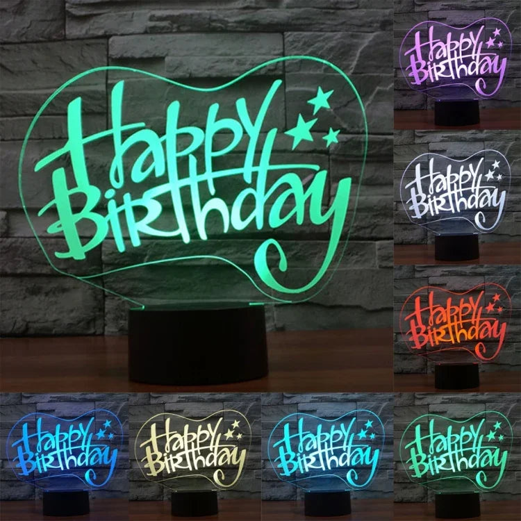 7 Farben Verfärbung Kreative Visuelle Stereo Lampe Schreibtischlampe Nachtlicht, Happy Birthday Stil