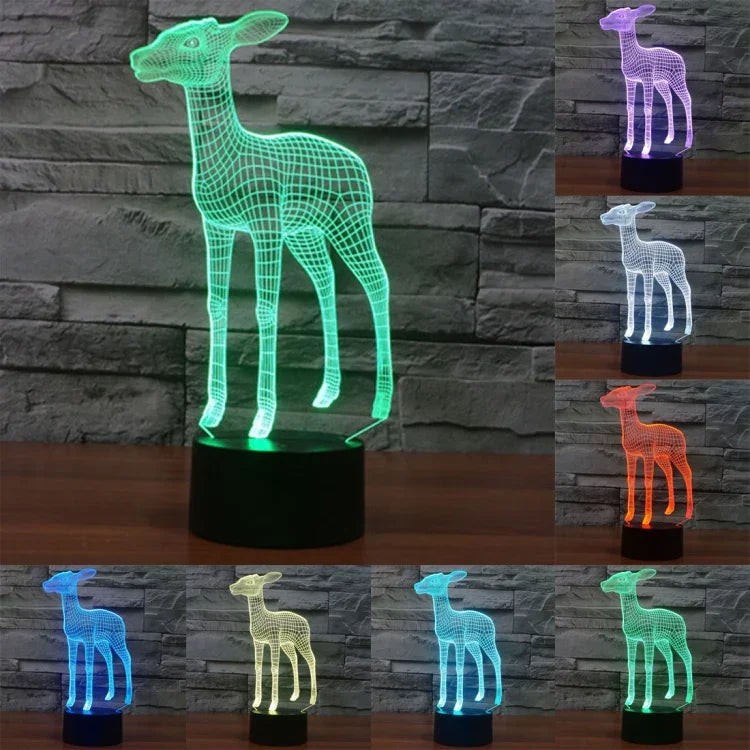 7 Farben Verfärbung Kreative Visuelle Stereo Lampe Schreibtischlampe Nachtlicht, Hirsch-Stil