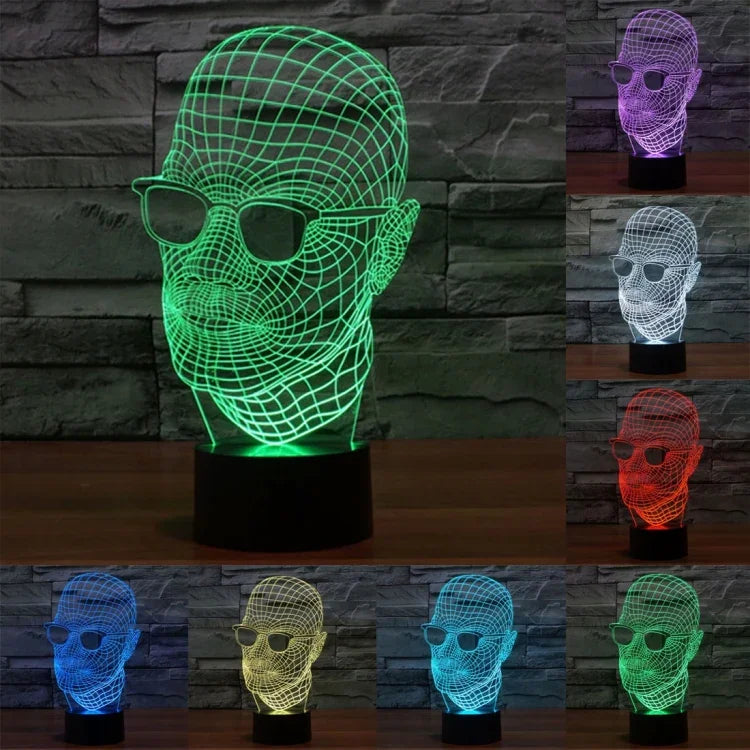 7-Farben-Verfärbung Kreative visuelle Stereo-Schreibtischlampe Nachtlicht, Produktgröße: 23,6 x 14,0 x 8,7 cm, Stil Mann mit Brille