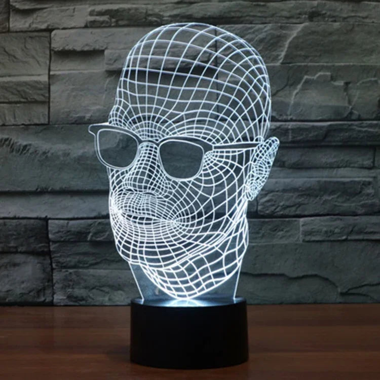 7-Farben-Verfärbung Kreative visuelle Stereo-Schreibtischlampe Nachtlicht, Produktgröße: 23,6 x 14,0 x 8,7 cm, Stil Mann mit Brille