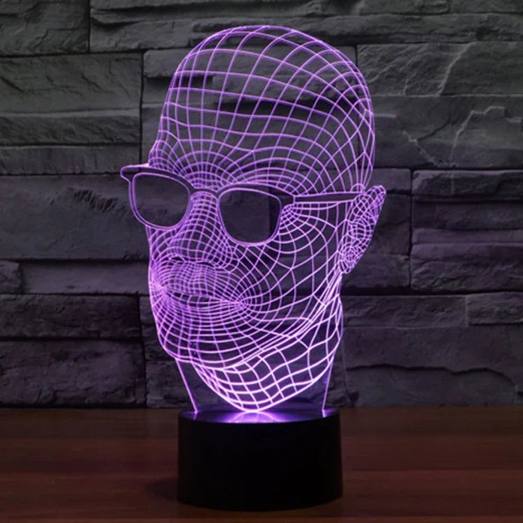 7-Farben-Verfärbung Kreative visuelle Stereo-Schreibtischlampe Nachtlicht, Produktgröße: 23,6 x 14,0 x 8,7 cm, Stil Mann mit Brille
