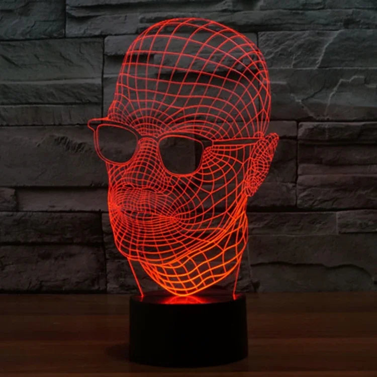 7-Farben-Verfärbung Kreative visuelle Stereo-Schreibtischlampe Nachtlicht, Produktgröße: 23,6 x 14,0 x 8,7 cm, Stil Mann mit Brille