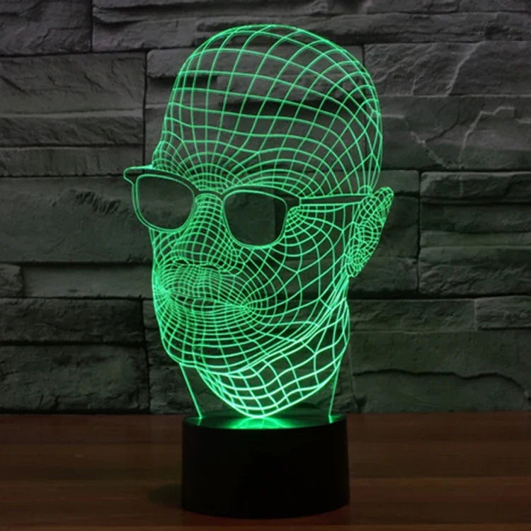 7-Farben-Verfärbung Kreative visuelle Stereo-Schreibtischlampe Nachtlicht, Produktgröße: 23,6 x 14,0 x 8,7 cm, Stil Mann mit Brille