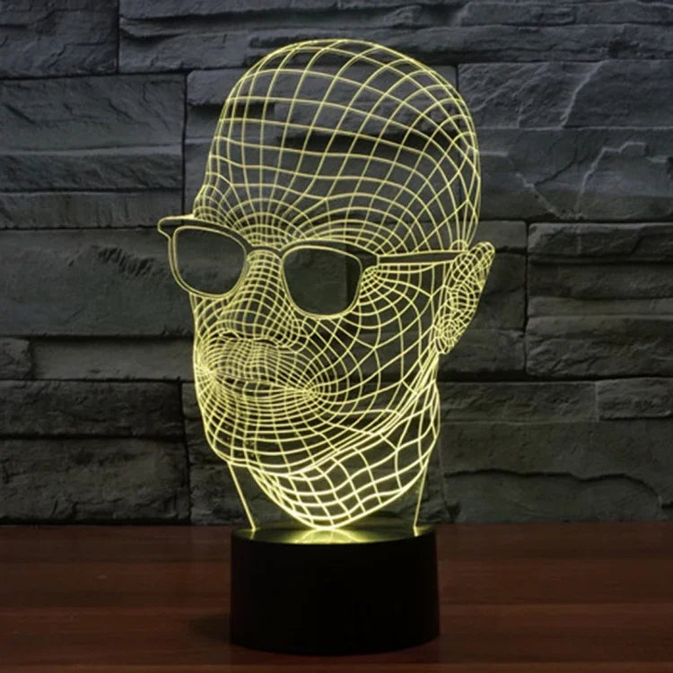 7-Farben-Verfärbung Kreative visuelle Stereo-Schreibtischlampe Nachtlicht, Produktgröße: 23,6 x 14,0 x 8,7 cm, Stil Mann mit Brille