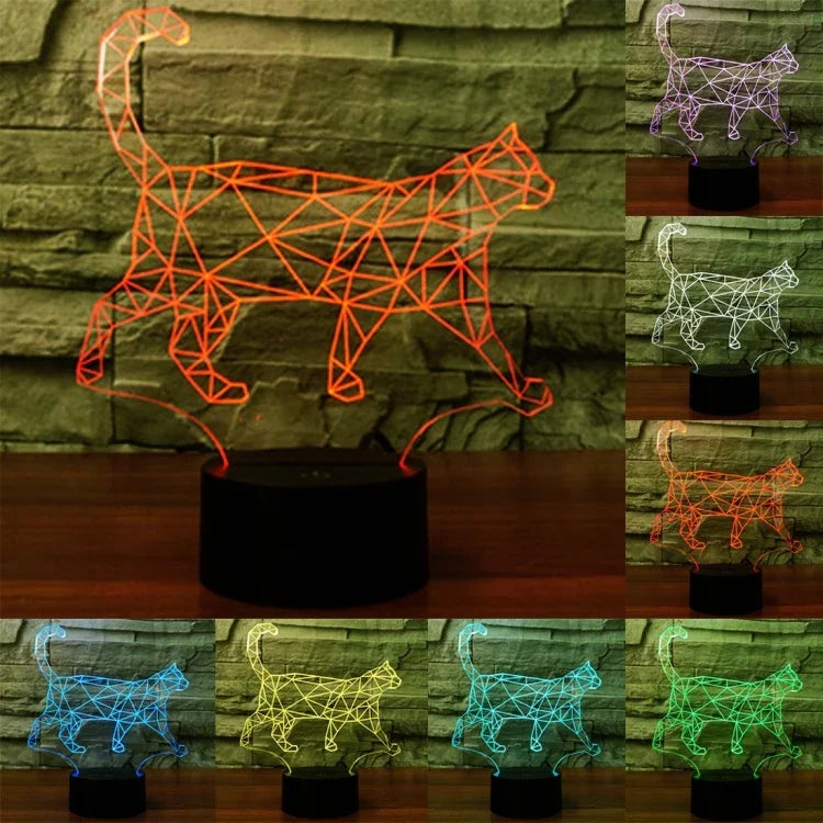 7 Farb-Verfärbung Kreative Visuelle Stereo-Lampe Schreibtischlampe Nachtlicht, laufende Katze Form