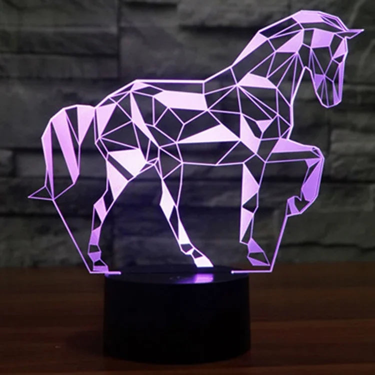 7-farbige Verfärbung Kreative Visuelle Stereo-Lampe Schreibtischlampe Nachtlicht, Pferdeform
