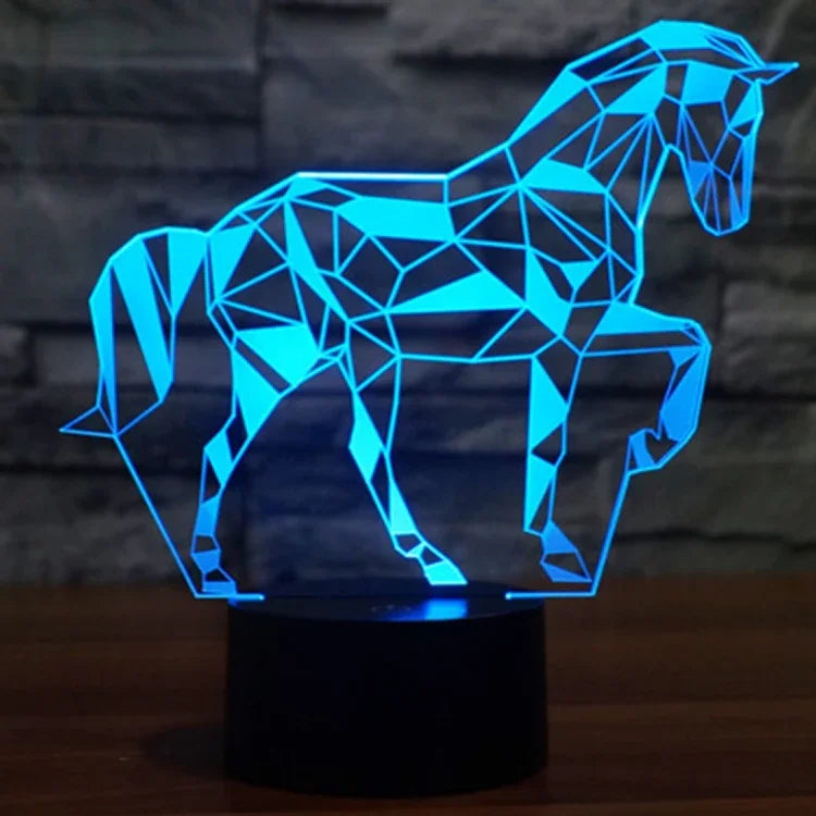 7-farbige Verfärbung Kreative Visuelle Stereo-Lampe Schreibtischlampe Nachtlicht, Pferdeform