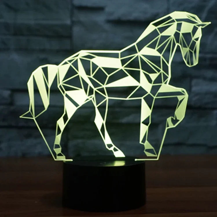 7-farbige Verfärbung Kreative Visuelle Stereo-Lampe Schreibtischlampe Nachtlicht, Pferdeform