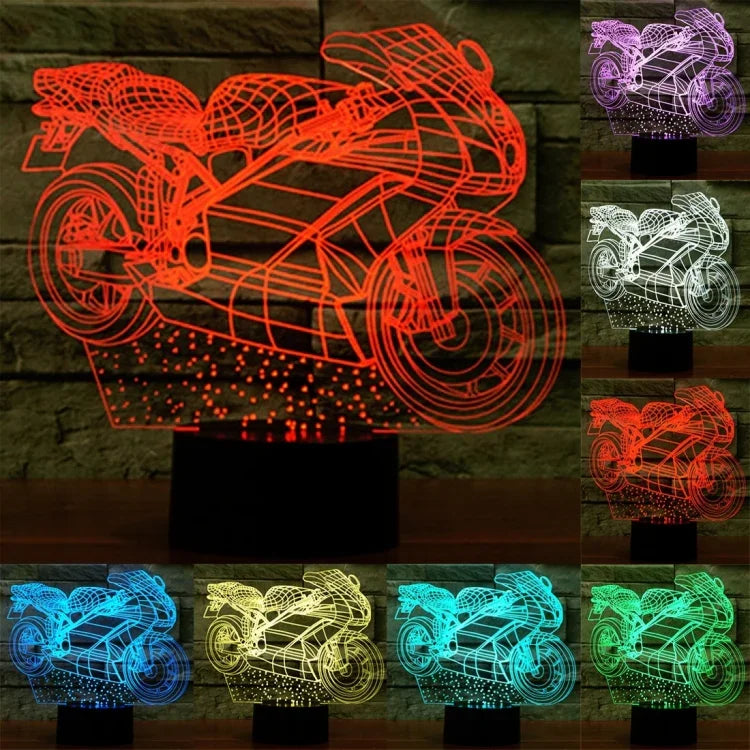 7 Farbiges Verfärbungs-Kreativ-Visual-Stereo-Lampe Schreibtischlampe Nachtlicht, Motorrad-Form