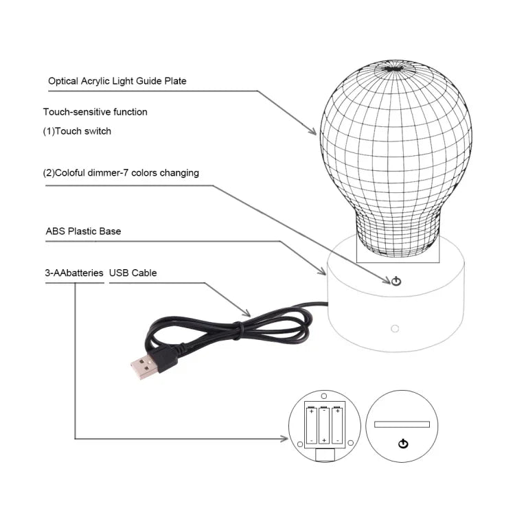 7 Farbiges Verblassen Kreative visuelle Stereo-Lampe Schreibtischlampe Nachtlicht, Trompetenform